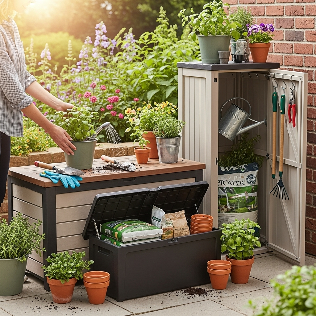 Generate an eye-catching, high-quality featured image prompt for a blog post about: Storage for Outd